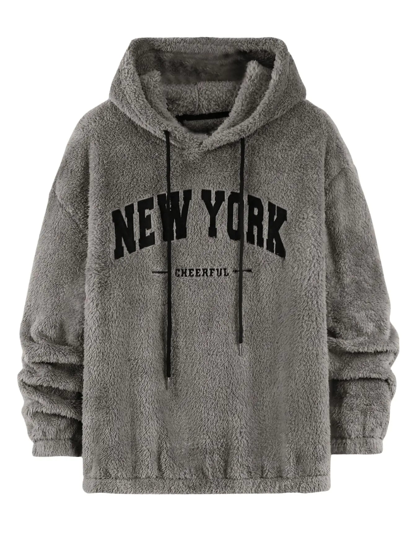 SOLY HUX Mens Graphic Hoodies Fuzzy Sherpa Fleece Pullover Sweatshirts Long Sleeve Winter Fall Outwear Grey Letter Medium